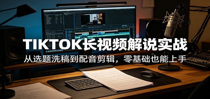 TIKTOK长视频解说实战：从选题洗稿到配音剪辑，零基础也能上手-源创文化-轻创终点站