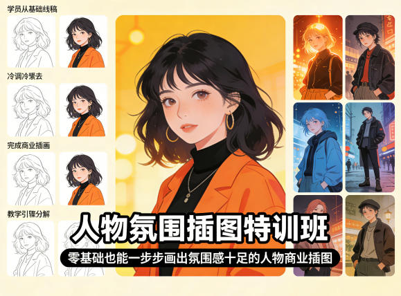 人物氛围插图特训班，零基础也能一步步画出氛围感十足的人物商业插图-源创文化-轻创终点站