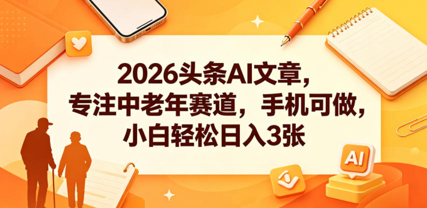 2026头条AI文章，专注中老年赛道，手机可做，小白轻松日入3张-源创文化-轻创终点站