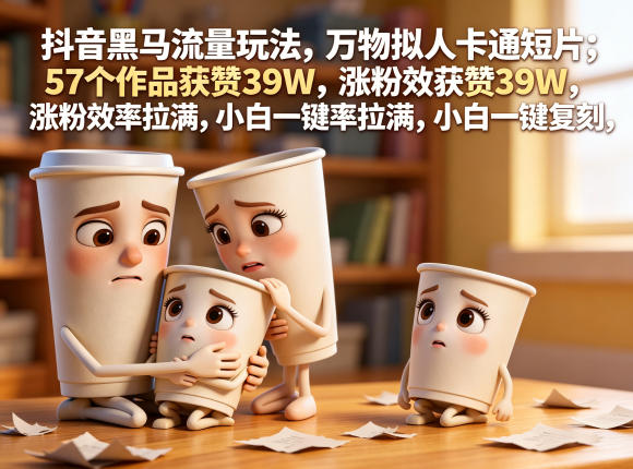 抖音黑马流量玩法，万物拟人卡通短片，57个作品获赞39W，涨粉效率拉满，小白一键复刻，保姆级拆解-源创文化-轻创终点站