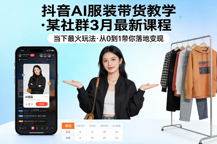 抖音AI服装带货教学，某社群3月最新课程，当下最火玩法，从0到1带你落地变现-源创文化-轻创终点站