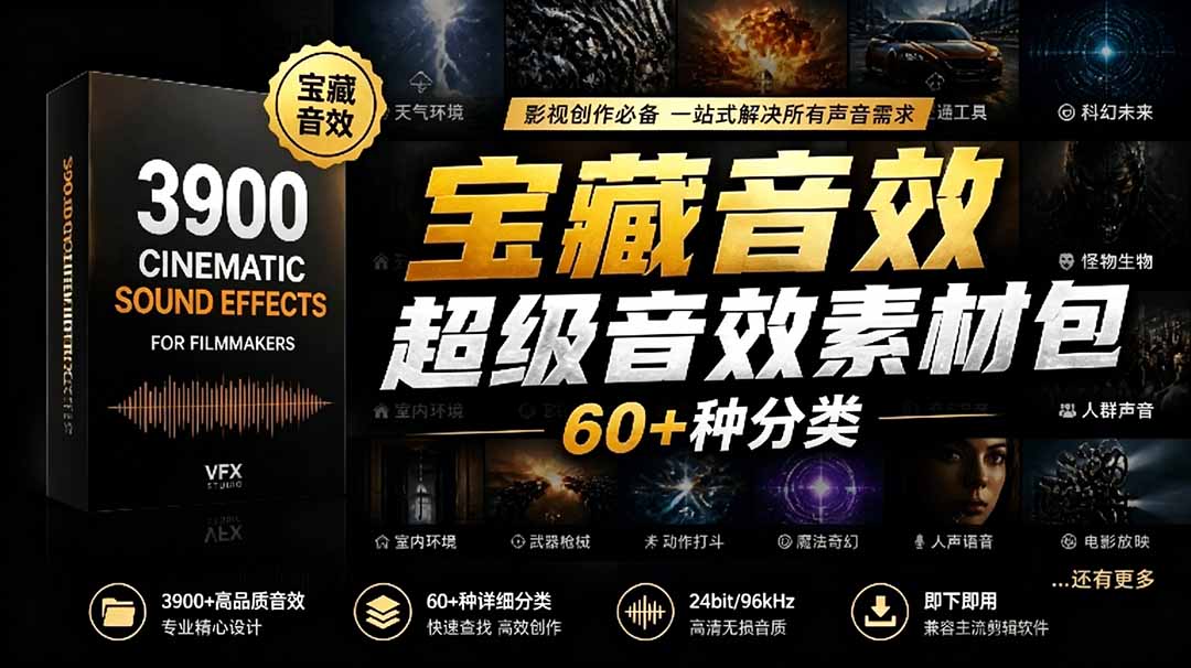 宝藏音效合集包！60+多种音效分类，共计3900个，分类清晰，全中文分类，高品质剪辑音效素材包-源创文化-轻创终点站