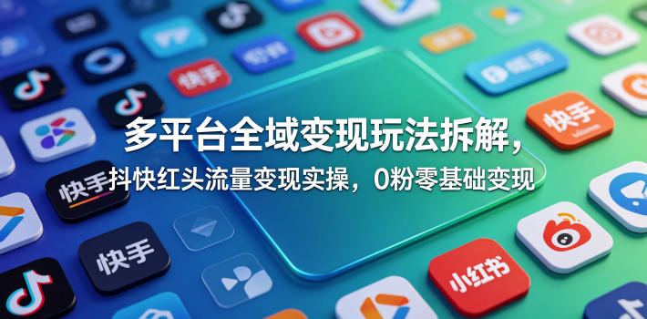 多平台全域变现玩法拆解，抖快红头流量变现实操，0粉零基础变现-源创文化-轻创终点站