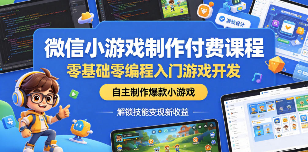 微信小游戏制作付费课程，零基础零编程入门游戏开发，自主制作爆款小游戏，解锁技能变现新收益-源创文化-轻创终点站