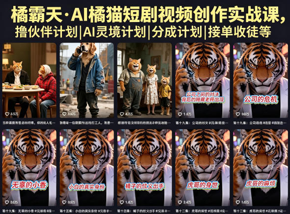 橘霸天·AI橘猫短剧视频创作实战课，撸伙伴计划|AI灵境计划|分成计划|接单收徒等-源创文化-轻创终点站