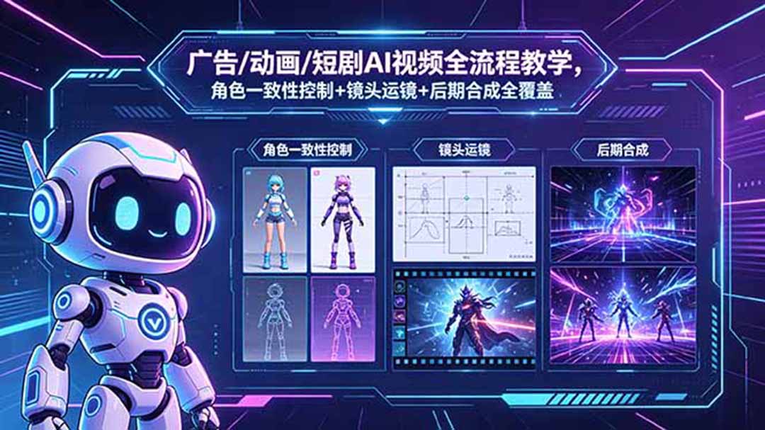 广告/动画/短剧AI视频全流程教学，角色一致性控制+镜头运镜+后期合成全覆盖-源创文化-轻创终点站