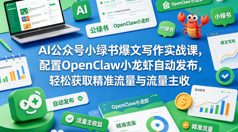 AI公众号小绿书爆文写作实战课，配置OpenClaw小龙虾自动发布，轻松获取精准流量与流量主收益-源创文化-轻创终点站