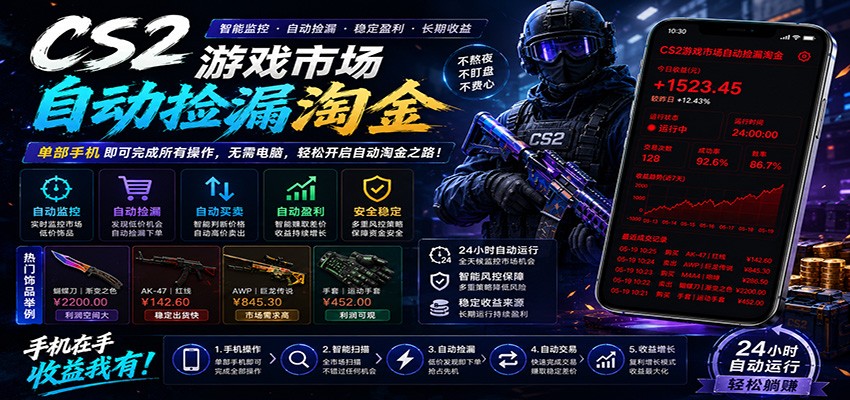 CSGO挂机捡漏项目通过利用游戏饰品交易机制，结合薄凉软件辅助捡漏，实现盈利-源创文化-轻创终点站