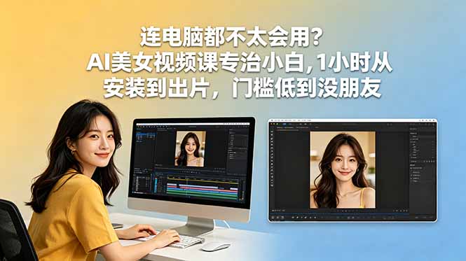 连电脑都不太会用？AI美女视频课专治小白，1小时从安装到出片，门槛低到没朋友-源创文化-轻创终点站
