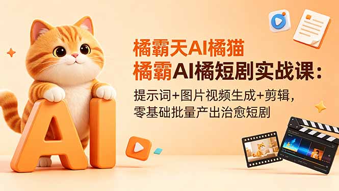 橘霸天AI橘猫短剧实战课：提示词+图片视频生成+剪辑，零基础批量产出治愈短剧-源创文化-轻创终点站