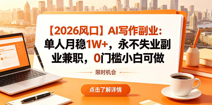 【2026风口】AI写作副业：单人月稳1W+，永不失业副业兼职，0门槛小白可做【揭秘】-源创文化-轻创终点站