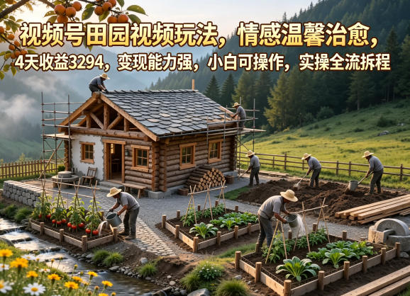 视频号田园视频玩法，情感温馨治愈，4天收益3294，变现能力强，小白可操作，实操全流程拆解-源创文化-轻创终点站