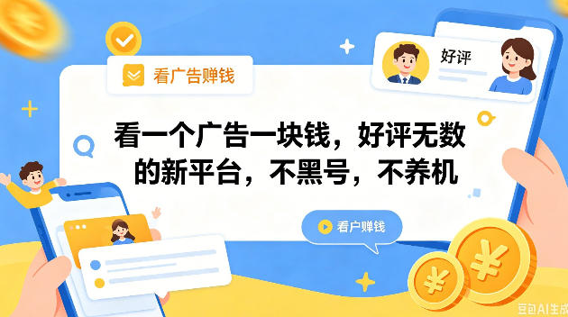 看一个广告一块钱，好评无数的新平台，不黑号，不养机，一撸几十块钱还是不错的【揭秘】-源创文化-轻创终点站