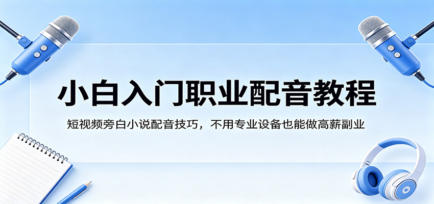 小白入门职业配音教程，短视频旁白小说配音技巧，不用专业设备也能做高薪副业-源创文化-轻创终点站