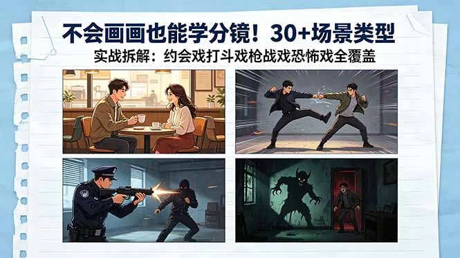 不会画画也能学分镜！30+场景类型实战拆解：约会戏打斗戏枪战戏恐怖戏全覆盖-源创文化-轻创终点站