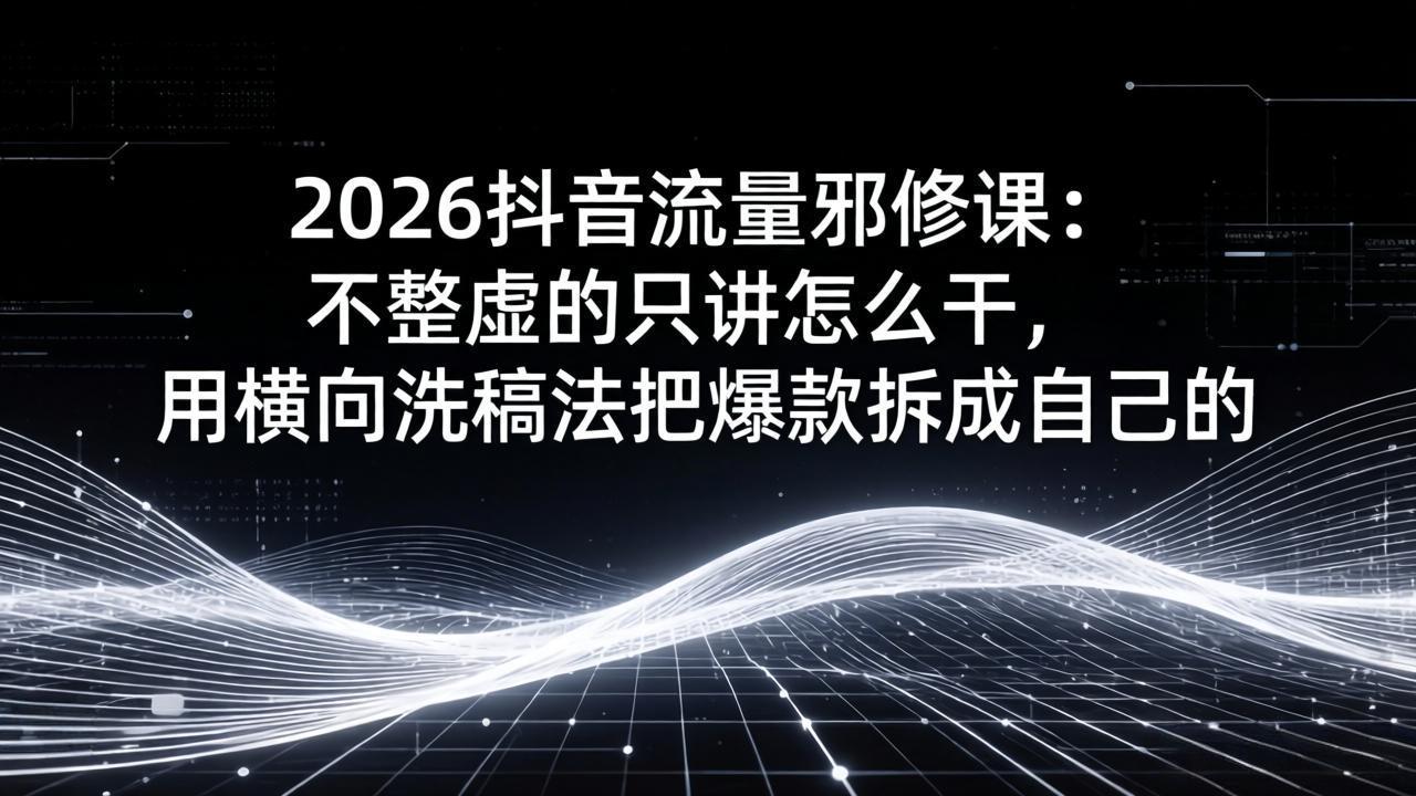2026抖音流量邪修课：不整虚的只讲怎么干，用横向洗稿法把爆款拆成自己的-源创文化-轻创终点站