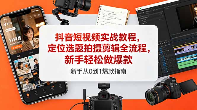 抖音短视频实战教程，定位选题拍摄剪辑全流程，新手轻松做爆款-源创文化-轻创终点站