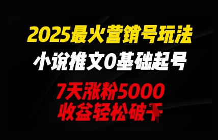 2025最火营销号玩法：小说推文0基础起号，7天涨粉5000，收益轻松破k-源创文化-轻创终点站
